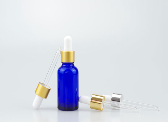 50ml Blue Glass Bottle With 18-415 Aluminium Gold Silver Dropper Cap